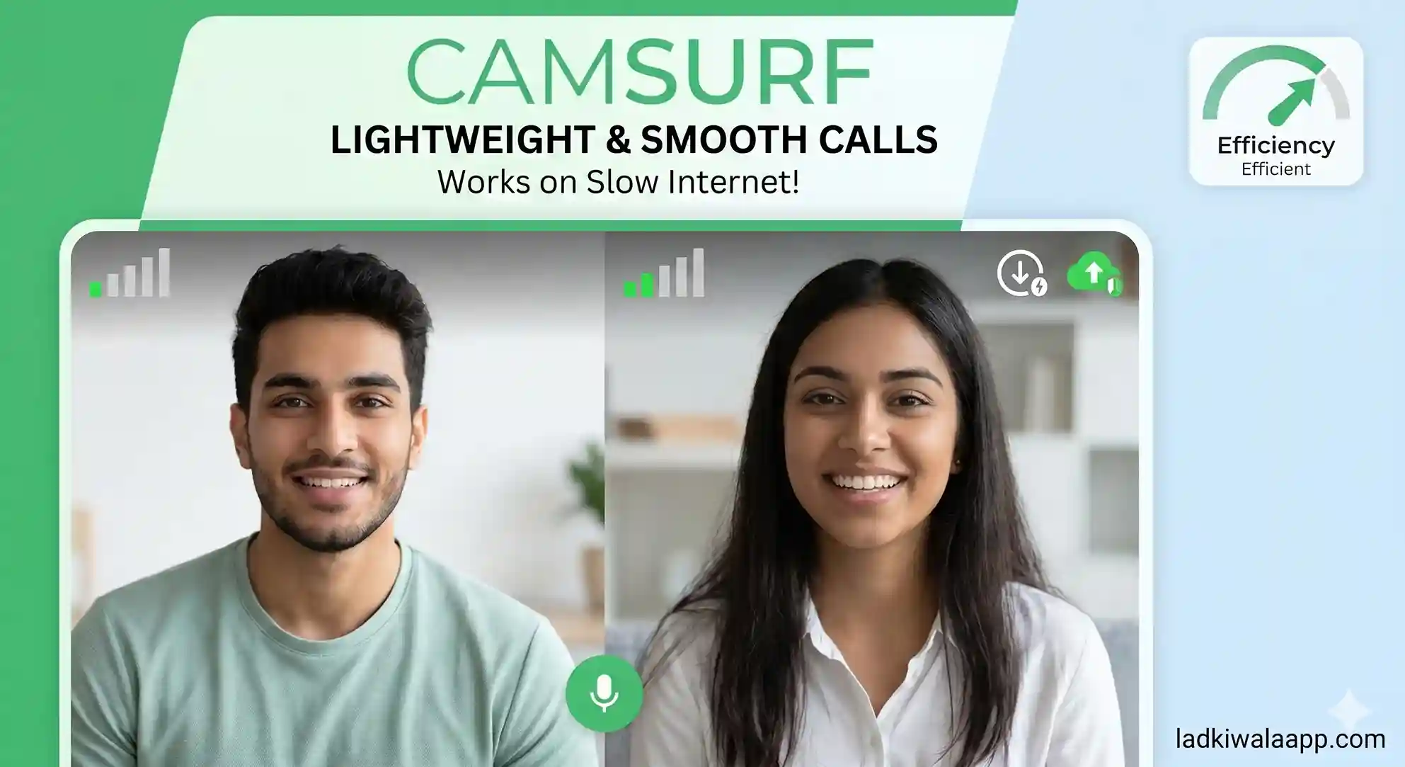CamSurf लाइटवेट वीडियो कॉल ऐप का स्लो इंटरनेट पर कॉलिंग इंटरफ़ेस